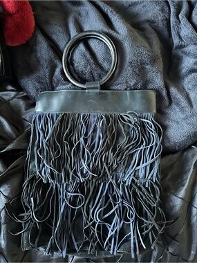 Black Fringe Circle-Handle Women's Bag
